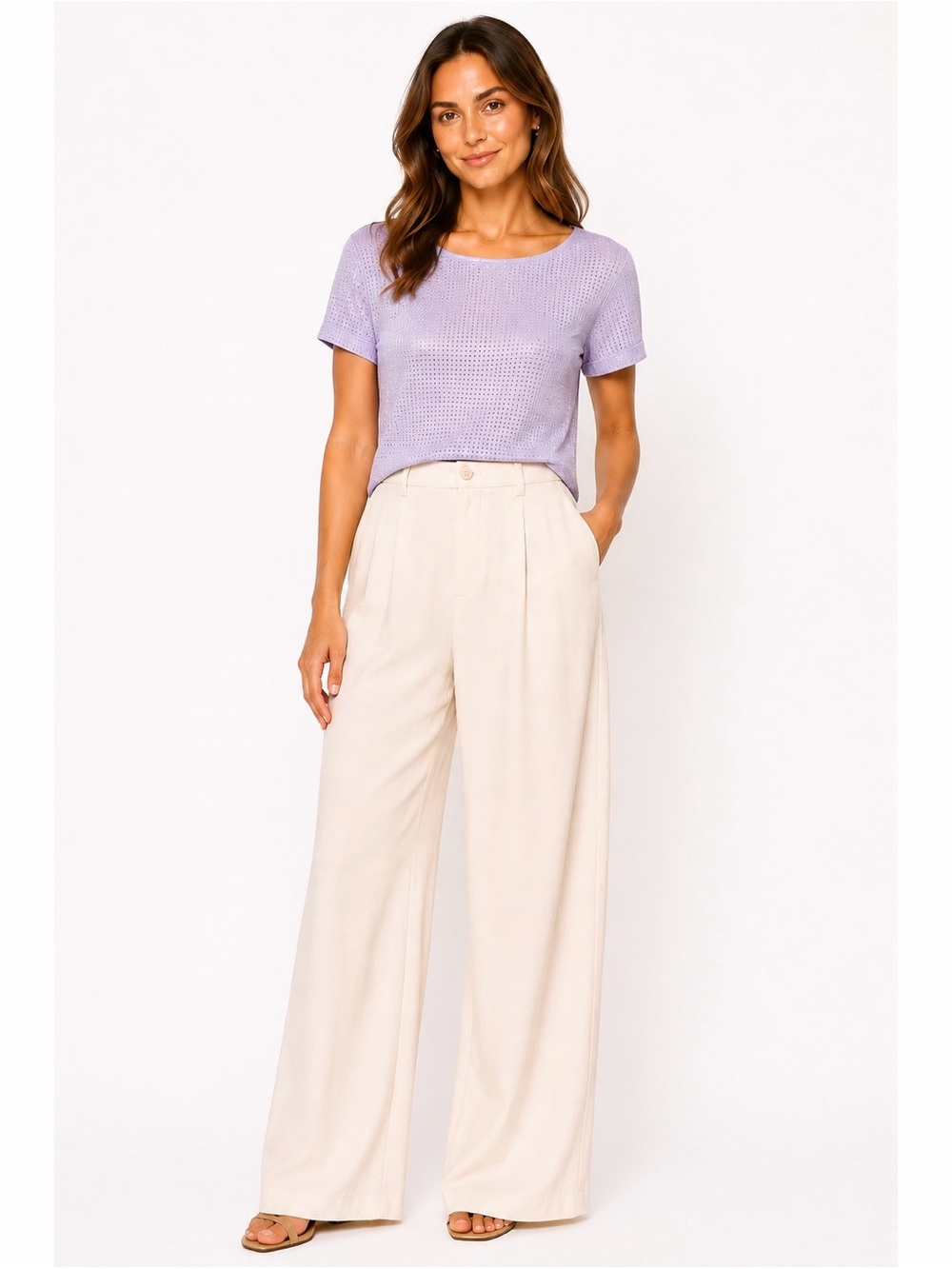St John NWT Santana Knit Jewel Tone Lilac Textured Beading Short Sleeve Sweater